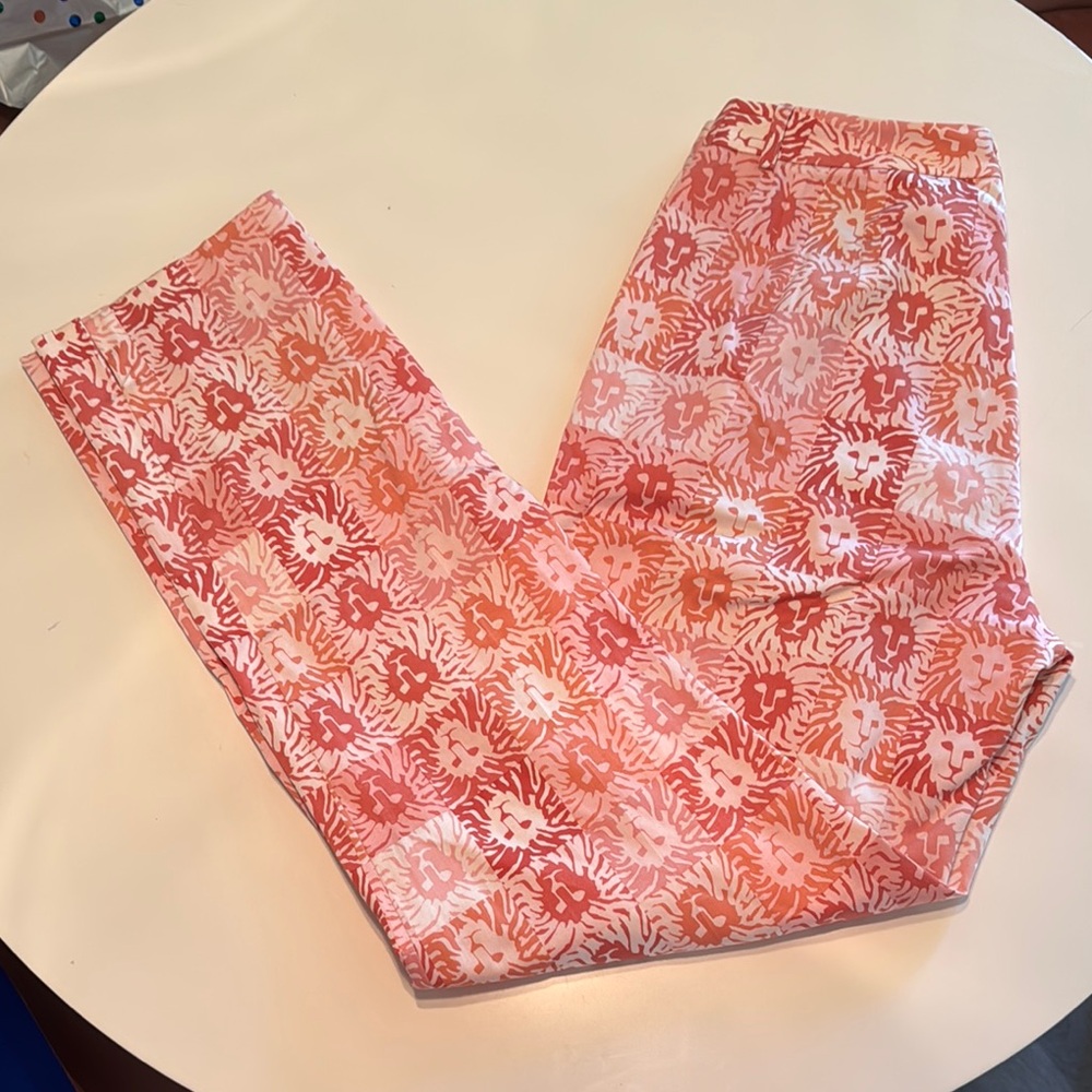 Anne Klein Coral and White Patterned Trousers
